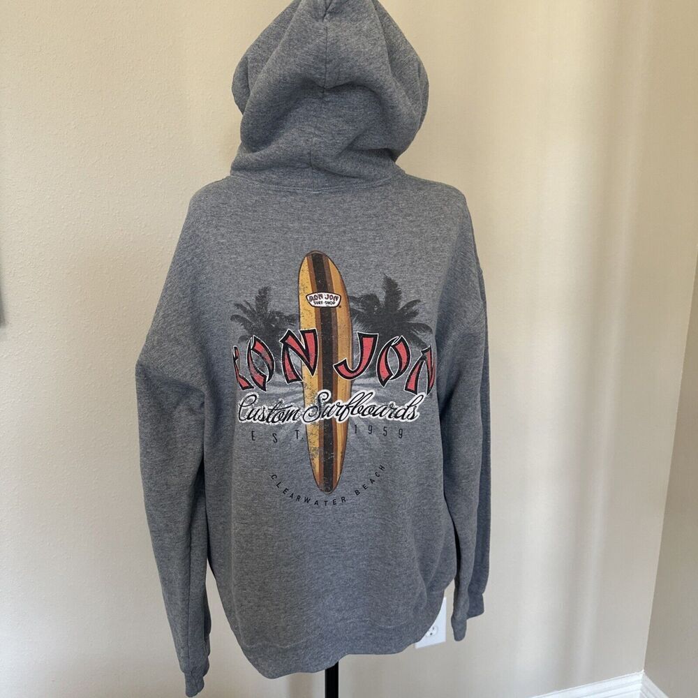 Ron Jon Surf Shop Hoodie Beach Sweatshirt Custom Surfboards Small Gray Pull Over